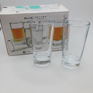 New in Box! BLUE VELVET CIRCLEWARE, 6-pc set of 1.2oz Shot Glasses,